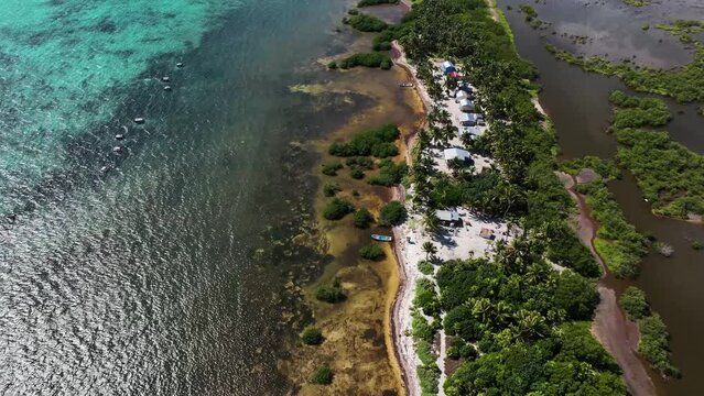Aerial view of Cayo Centro small island, Biosfera Natural Reserve, Quintana Roo, Mexico.