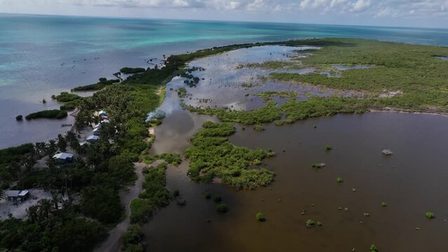 Aerial view of Cayo Centro small island, Biosfera Natural Reserve, Quintana Roo, Mexico.
