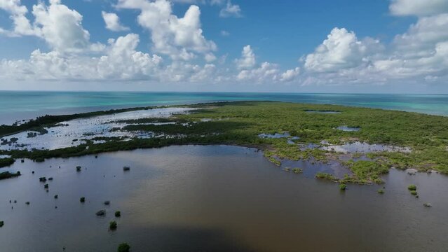 Aerial view of Cayo Centro small island, Biosfera Natural Reserve, Quintana Roo, Mexico.