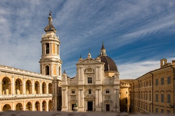 Fototapeta na wymiar Loreto, sacred place in the city of Ancona in the Marche, Italy where the basilica sanctuary of the Holy House is located. Discover the beauty of historic Italian cities