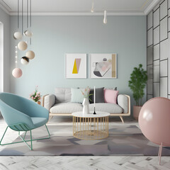 Generattive ai ilustrations, living room design, in color pastel