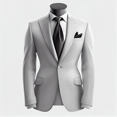 An elegant white suit isolated on a white background. Generative AI illustration.