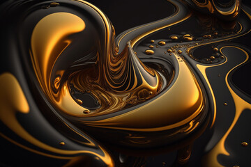 Beautiful mesmerizing gold golden abstract fluid background texture wallpaper. Yellow liquid gold motion flow pattern. Ai generated