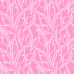 white graphic drawing of stylized feathers on a pink background, texture, design