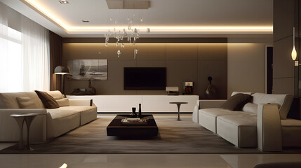 Generattive ai ilustrations, living room design, in black and white, beige