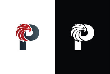 Initial P Letter Eagle Logo Icon with Creative Eagle Head. Letter P Eagle Logo Vector Illustration Design - obrazy, fototapety, plakaty