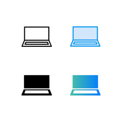 Laptop sign. Black and blue icons set on white background.