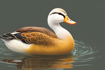 Duck in the water on a gray background, created with Generative AI technology.