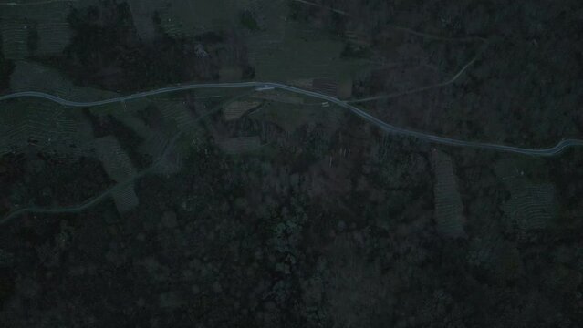 Aerial view of the river Sil in the sunset
