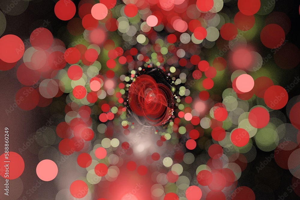 Poster red green blurred pattern with round spots on a black background. abstract fractal 3d rendering