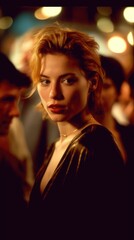 The 1990s, a portrait of a woman in a nightclub. AI-generated