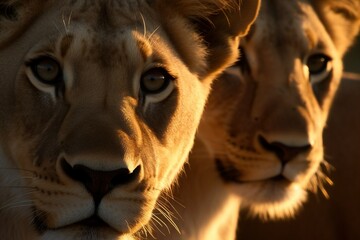 Golden Hour in the Wild: Expressive Lions Lounging in the Sun