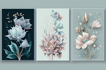 Set of floral art posters pastel soft colors flower. ai generative