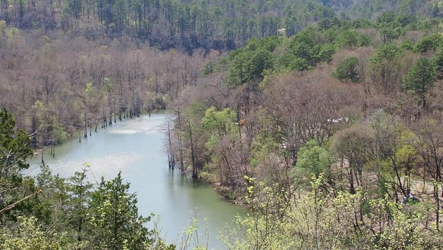 Sunny view of the landscape of Beaver River in Beavers Bend State Park