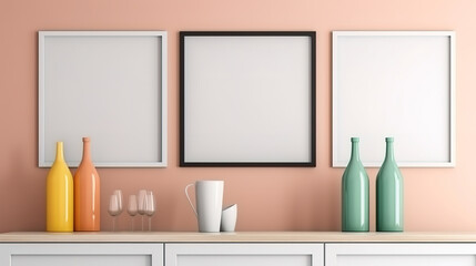 Obraz na płótnie Canvas Frame mockup in kitchen room interior. Generative Ai
