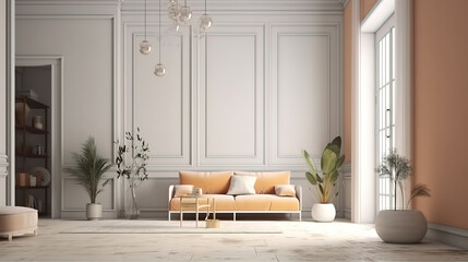 Obraz premium Minimalist modern living room interior background. Generative Ai