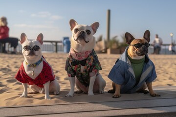 Sunny Dog Days: Diverse Canine Crew Wearing Shades at the Beach