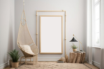 Frame and poster mockup in Boho style interior. AI generated