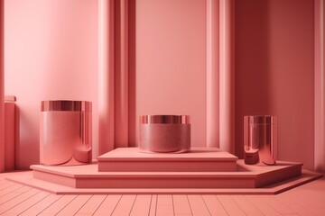 Scene with minimal pink podiums. AI generated