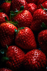 Seamless background many ripe red straqberries visible water drops
