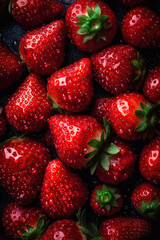 Seamless background many ripe red straqberries visible water drops