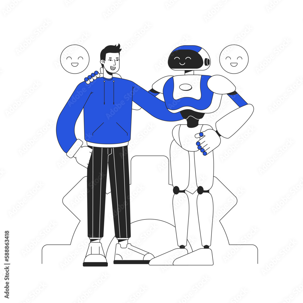Poster artificial intelligence in daily life duo color line concept vector spot illustration. editable 2d f
