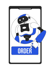 AI shopping system duo color line concept vector spot illustration. Editable 2D flat duotone cartoon mobile screen for web design. Creative idea for website, social media. Bebas Neue font used