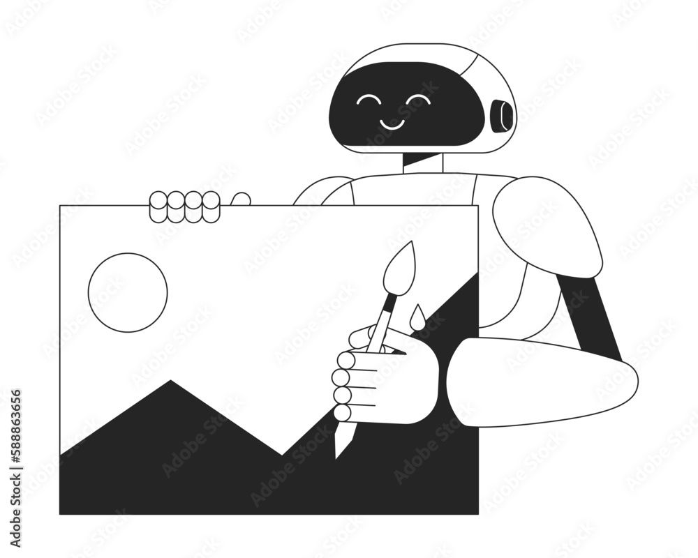 Poster ai image generator black and white concept vector spot illustration. editable 2d flat monochrome car