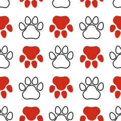 Red paw prints. Seamless pattern. Animal footprints. Vector © Aleksandra