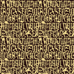 Decorative seamless pattern of capital Gothic letters in grunge style. Repeating background. Vector texture, wallpaper, wrapping paper or fabric design