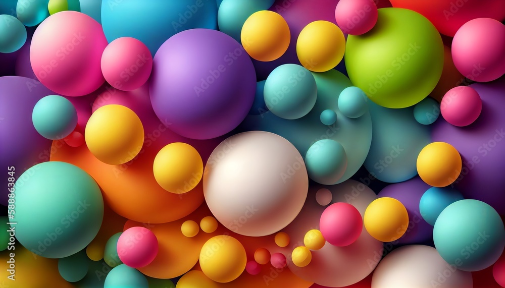 Poster abstract background with multicolored balls, generative ai