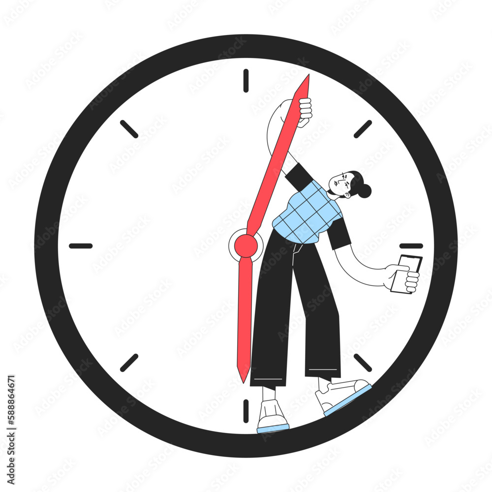 Poster wasting time on internet with mobile phone line concept vector spot illustration. editable 2d flat c