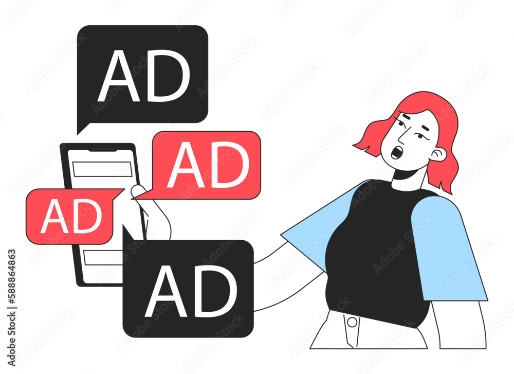Aufkleber digital ads overload line concept vector spot illustration. editable 2d flat colour cartoon characte