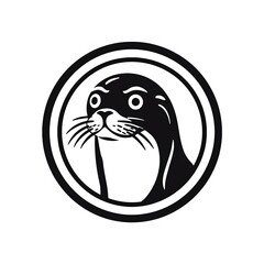 Seal Silhouette in black and white. Minimalistic illustration for Logo Design created using generative AI tools