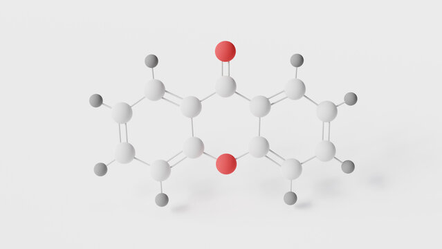 xanthone molecule 3d, molecular structure, ball and stick model, structural chemical formula insecticide