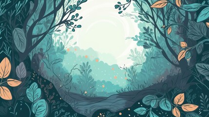 A digitally illustrated nature background, simple branches and leaves with open background space. Generative AI. 