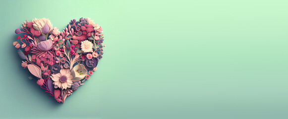 Heart with flowers, love and emotion concept, good hearted person, help and charity, generative AI
