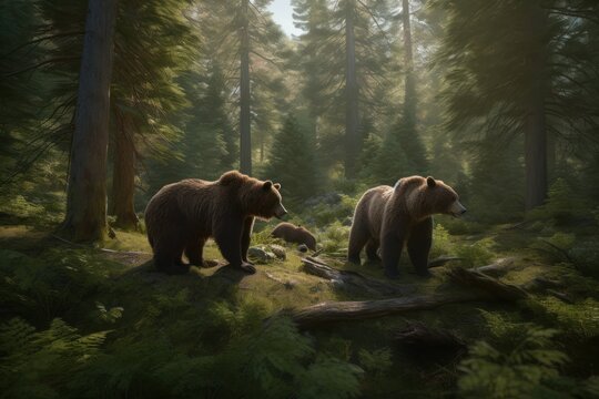 Grizzly bear in forest. Generate Ai