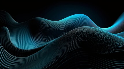 A digitally created background with blue waves, curves and ripple effects. Generative AI. 