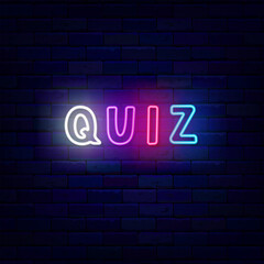 Quiz neon sign. Multicolored handwritten text. Exam and tv show concept. Vector stock illustration
