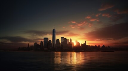 Fototapeta premium Cinematic New York City Skyline at Sunset