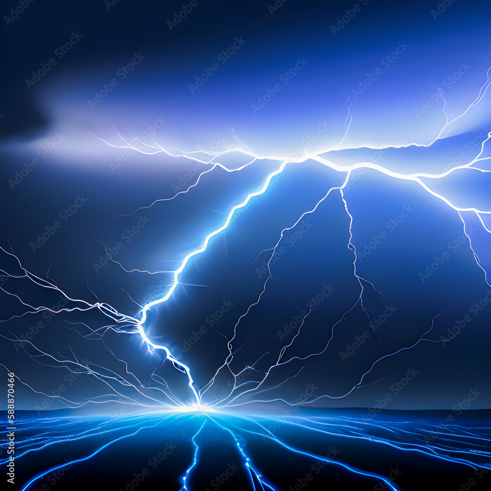 Poster lightning in the dark sky, created by artificial intelligence