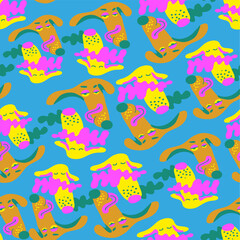 Fototapeta na wymiar seamless pattern with muzzles of dogs in flat style. pattern with the head of a stylized dog. pet patterns for print and digital use. 