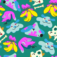 seamless pattern with muzzles of dogs in flat style. pattern with the head of a stylized dog. pet patterns for print and digital use. 