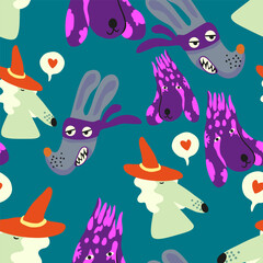 seamless pattern with muzzles of dogs in flat style. pattern with the head of a stylized dog. pet patterns for print and digital use. 