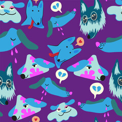 Fototapeta na wymiar seamless pattern with muzzles of dogs in flat style. pattern with the head of a stylized dog. pet patterns for print and digital use. 