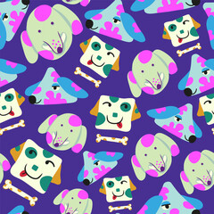 seamless pattern with muzzles of dogs in flat style. pattern with the head of a stylized dog. pet patterns for print and digital use. 