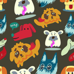 seamless pattern with muzzles of dogs in flat style. pattern with the head of a stylized dog. pet patterns for print and digital use. 
