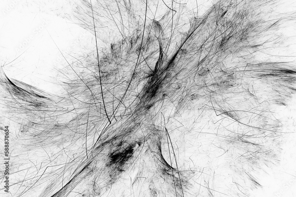 Poster black pattern of crooked threads and strokes on a white background. abstract fractal 3d rendering