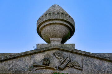 Capital decoration in cemetery gate in Church of Lapa, Oporto, Portugal